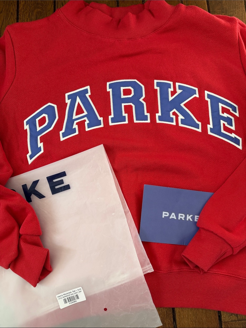 PARKE Sail Red + Drift Blue Heritage Coastal Mockneck Size S/M New In Bag NWT
